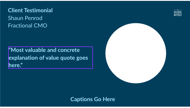 A rough sketch of the video layout: where the face, name, title, quote, and captions go.